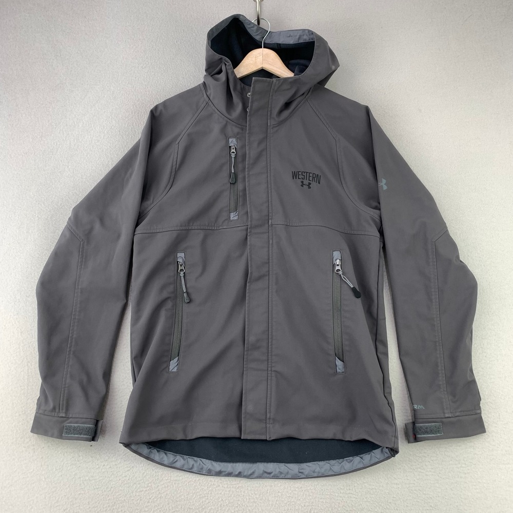 Under Armour Storm Softshell Hoody Jacket Mens Small Gray Full Zip Performance